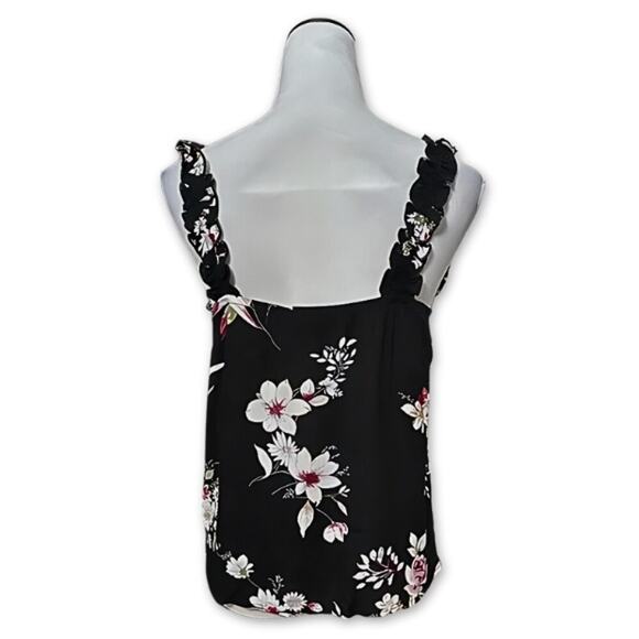 Gibson Look Tank Top Ruffle Detail Rayon Floral Black/Multicolor Women's S NWOT - Picture 4 of 8